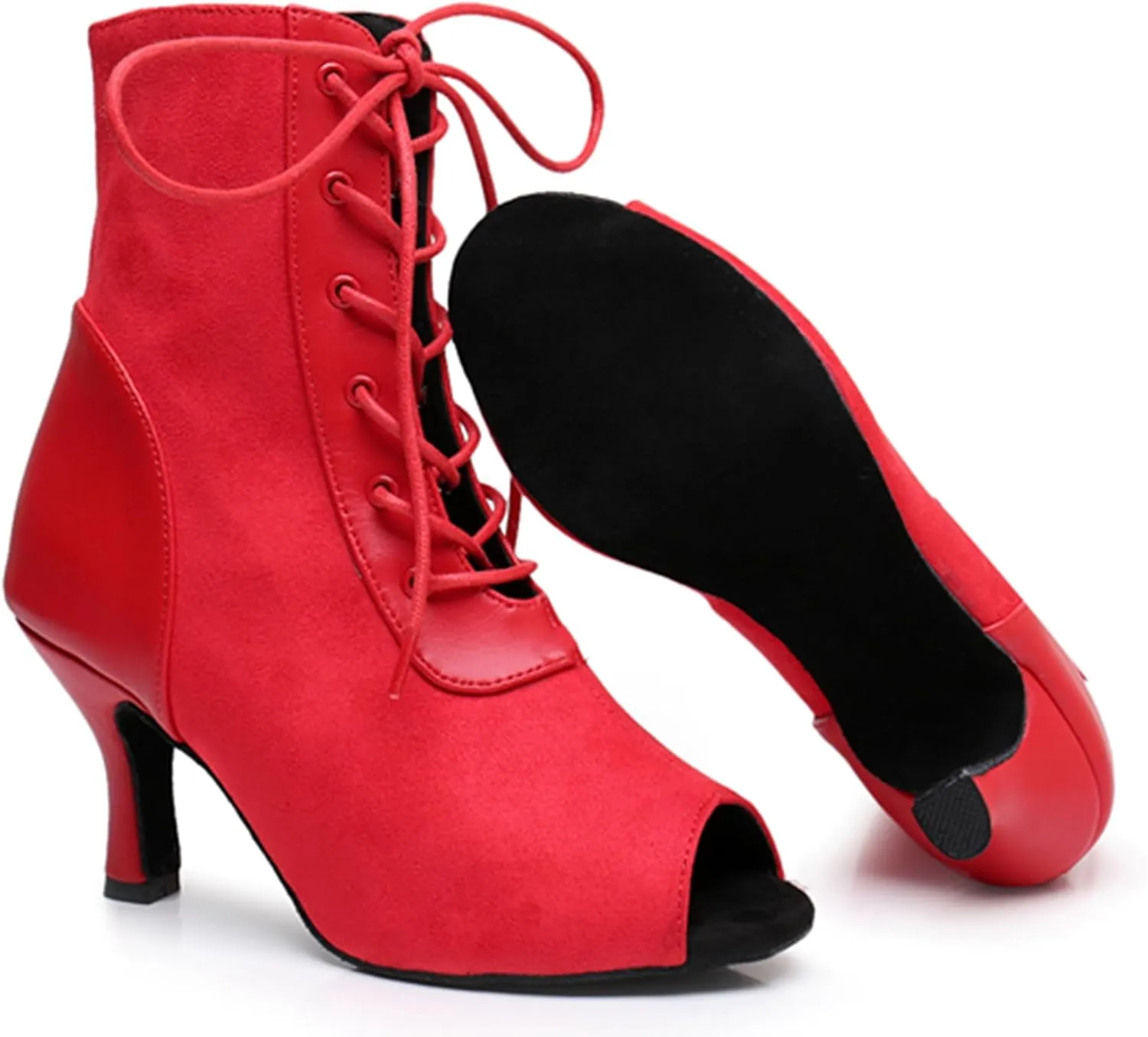 Womens Girls Professional Dance Shoes Lace-up Latin Tango Ballroom Boots Party Prom Ankle Booties X3211