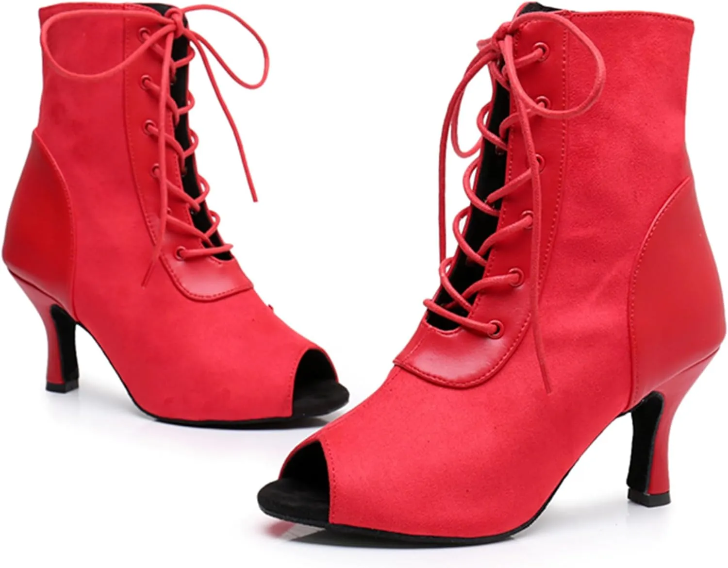 Womens Girls Professional Dance Shoes Lace-up Latin Tango Ballroom Boots Party Prom Ankle Booties X3211