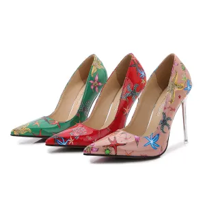 Women's Glossy Pointed Toe Shallow Stiletto Heel Pumps