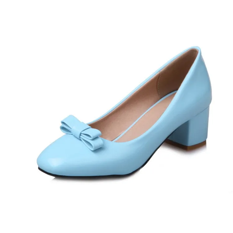 Women's Knot High Heels Chunky Pumps Shoes